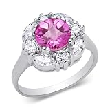 One of a kind 2.50 carats total weight Round Shape Checker Board Created Pink Sapphire & White CZ Size 8 Gemstone Ring in Sterling Silver
