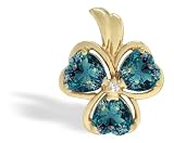 14K Yellow Gold Heart Created Alexandrite and Diamond Irish Shamrock Pendant