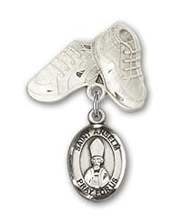Sterling Silver Baby Badge with St. Anselm of Canterbury Charm and Baby Boots Pin