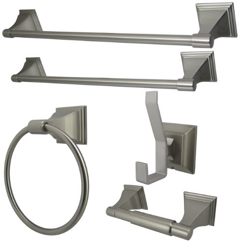 Kingston Brass BAHK61212478SN 18-Inch and 24-Inch Towel Bar, 6-Inch Towel Ring, Toilet Paper Holder and Robe Hook Monarch Bathroom Accessories, 5 Piece in Set