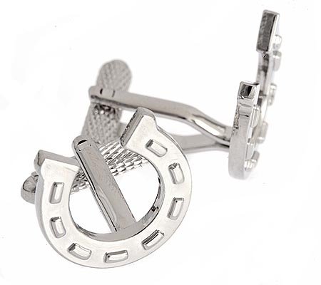 Rhodium plated horseshoe lucky charm cufflinks