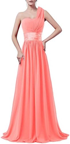 TiCheng Women's One Shoulder Long Bridesmaid Dress Back Lace Up Dress Coral US 3X