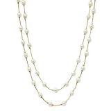 1928 Gold-tone Cultura Glass Pearl Double Wire 15.5 Inch with Extension Necklace