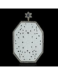 18k Gold Round Sapphire Diamond Pave White Agate Carved Pendant Silver Ethnic Jewelry