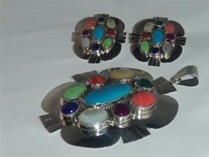 Multi Stone Jewelry Silver Pendant and Earrings Set - ST-0005