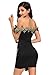 Alvaq Women's Summer Party Gold Lace V Neck Backless Off Shoulder Bodycon Mini Dress Club Small Black