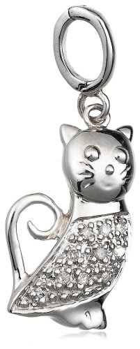 Sterling Silver Diamond Cat Charm