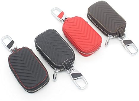 1x DongZhen Auto Car Key Chain Holder Bag PU Leather Key Holder for VW Etc Universal Arrow Blue Arrow Pattern (Brown)