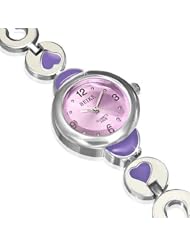 Fashion Silver-Tone Purple Violet White Round Dial Love Heart Womens Bracelet Watch