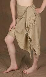 Embroidered Rayon Sarong - Tan, Heavyweight - 44" X 66"