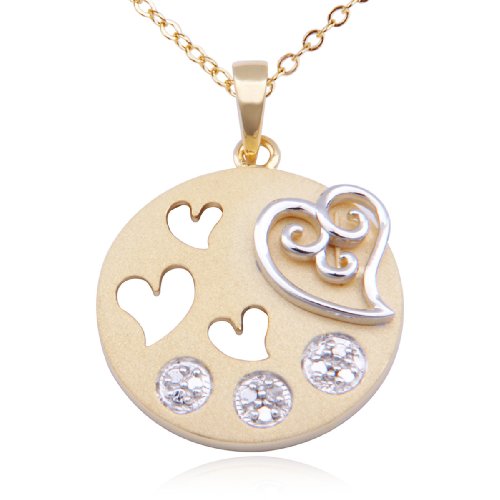 41EhcsLhZ5L 18k Yellow Gold Plated Sterling Silver Diamond Accent Heart Round Pendant, 18
