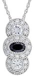 Platinum Plated Sterling Silver Black and White Oval and Round Cubic Zirconia Pendant, 18