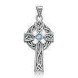Bling Jewelry Sterling Silver Celtic Cross Pendant with Blue Topaz Gemstone