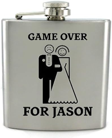 Personalized Groom Game Over 8oz Stainless Steel Flask Groom free Engraving.