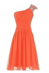 One Shoulder  Beaded Short Chiffon Evening Dress/Bridesmaid Dress/Prom Dress/Party Dress  With Ruffles