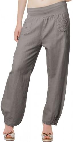 CASPAR Womens Light Linen Summer Pants / Boyfriend Pants with Stretch Wide Waist Band size from M to 3XL - many colours - KHS006, Farbe:taupe;Mode Größe:42 XL UK14