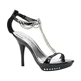 Womens T Strap Sandal Shoes 4 1/4 Inch Heel Sexy Mini Platform Back Zip High Heel Shoe Black