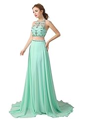 Crystal Jeweled Backless Lace Beaded Chiffon Prom Dress 