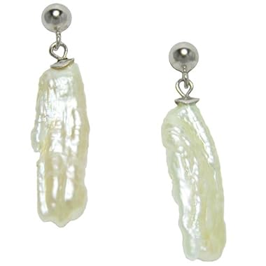 HinsonGayle "Stonehenge" White Biwa Pearl Drop Earrings (Sterling Silver)