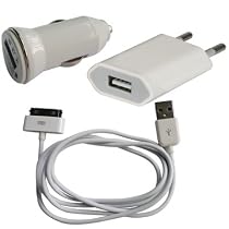 PACK CHARGEUR 3 EN 1 SECTEUR + VOITURE + USB SYNCHRO POUR IPHONE 4S, 4, 3GS, 3, IPOD