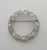 Antique Platinum Diamond And Pearl Pin