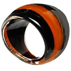 Handmade Striped Orange Bold Glass Ring