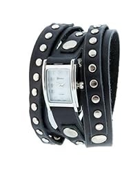 DESIGNER LOOK Geneva Platinum Womens Studded Wrap-around Watch-BLK/SIL