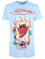 Ed Hardy Mens T-Shirt Devil Joker Sky Blue