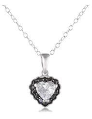 Sterling Silver White Topaz and Black Diamond Pendant Necklace, (.07 cttw), 18"