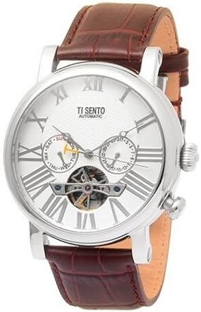 Ti Sento Round Face Leather Strap Multi Water Resistant Watch - No. 50021 (Dial White, Band Color Brown)