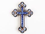 Capri Blue Crystal Cross Scared Religious Vintage Inspired Broach Pin Necklace