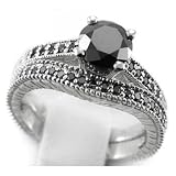 1.30ct Fancy Black Diamond Engagement & Wedding Ring Band Set 14k White Gold