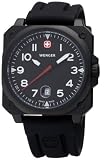Wenger 'Aerograph Cockpit' Gents Black Dial PVD Case Rubber Strap Watch