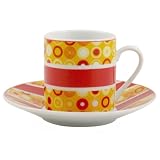 Retro Red Yellow Espresso Cup & Saucer Demitasse set, Service for 6