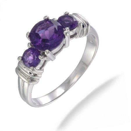 1.75 CT 3 Stone Purple Amethyst Ring In Sterling 