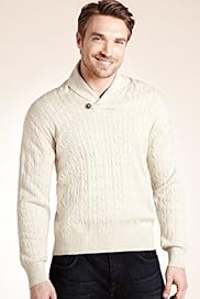 Blue Harbour Pure Cotton Shawl Collar Cable Knit Jumper