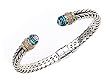 925 Sterling Silver Bangle \ Cuff with Blue Topaz and Diamond Accent