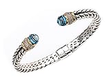 925 Sterling Silver Bangle \ Cuff with Blue Topaz and Diamond Accent
