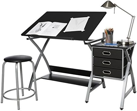 OneSpace 50-CS03 Black and Silver Craft Station with Stool