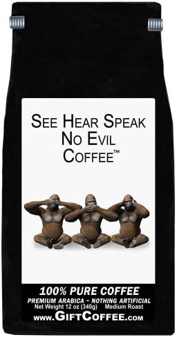 See Hear Speak No Evil Gift Coffee, Gourmet Regular Grind Coffee 12 Ounces