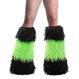 Neon Green & Black Stripe Faux Fur Boot Sleeve Covers - ONE SIZE