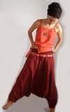 Harem Pant-Jumpsuit-Burgundy with Sari Border