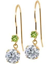 1.14 Ct Round I/J Diamond Green Peridot 14K Yellow Gold Earrings