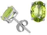 2.00 cttw Genuine Oval Peridot Earring Studs in 14k White Gold LIFETIME WARRANTY