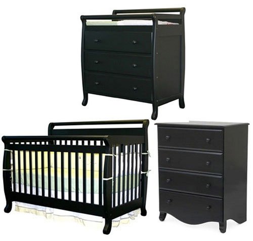 DaVinci Emily Ebony Convertible Baby Crib and 3 Drawer Changer and 4 Drawer Dresser Set