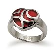 Stainless Steel Women's Heart Ring with Red Resin Inlay (Sizes 5-9)
