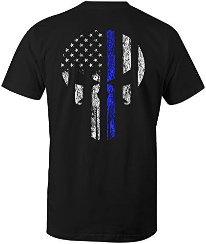 True Head Thin Blue Line Punisher Skull Flag Men's T Shirt (S, Black)