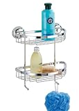 WENKO 18234100 Wandregal Bessano Magic-Loc - Befestigen ohne Bohren, 2 Ablagek&ouml;rbe, 2 Haken, Edelstahl gl&auml;nzend, rostfrei, 23.5 x 25 x 15 cm