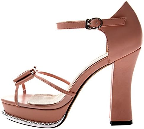 Summer Bowknot Peep-toe Metal Buckle Platform Thin High Heel Shoes For Women(7.5 B(W) US, pink)