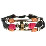 Pink Wrap Beaded 3-strand Leather Zen Bracelet, Gift Box